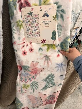 Ultra Soft Plush Throw Blanket - Pink Multi Floral & herbivore dinosaur throw